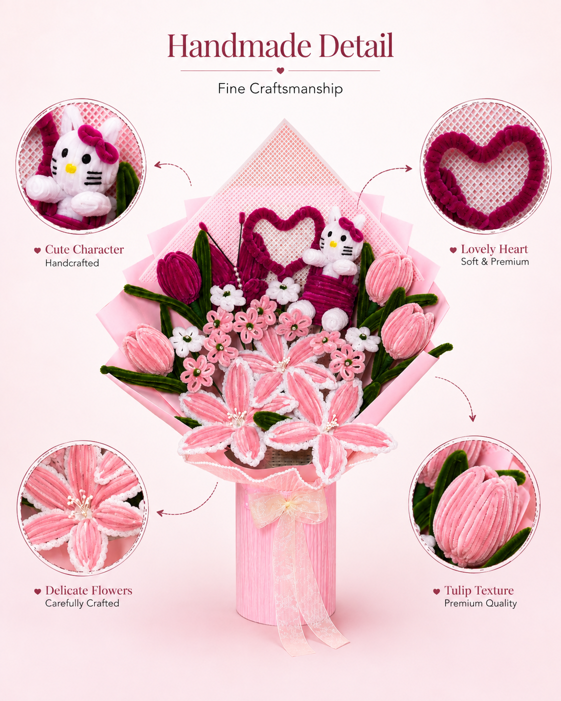 Pink Character Handmade Flower Bouquet