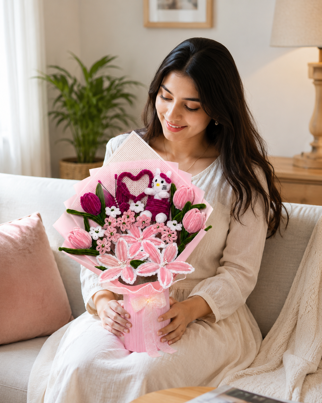 Pink Character Handmade Flower Bouquet