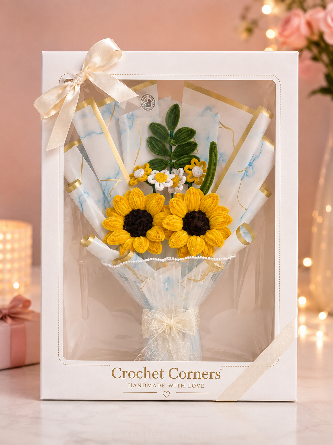 Handmade Yellow Sunflower & White Daisy Pipe Cleaner Flower Bouquet