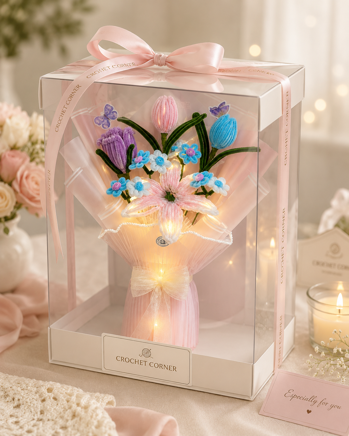  Handmade Pastel Mixed Colour Pipe Cleaner Flower Bouquet