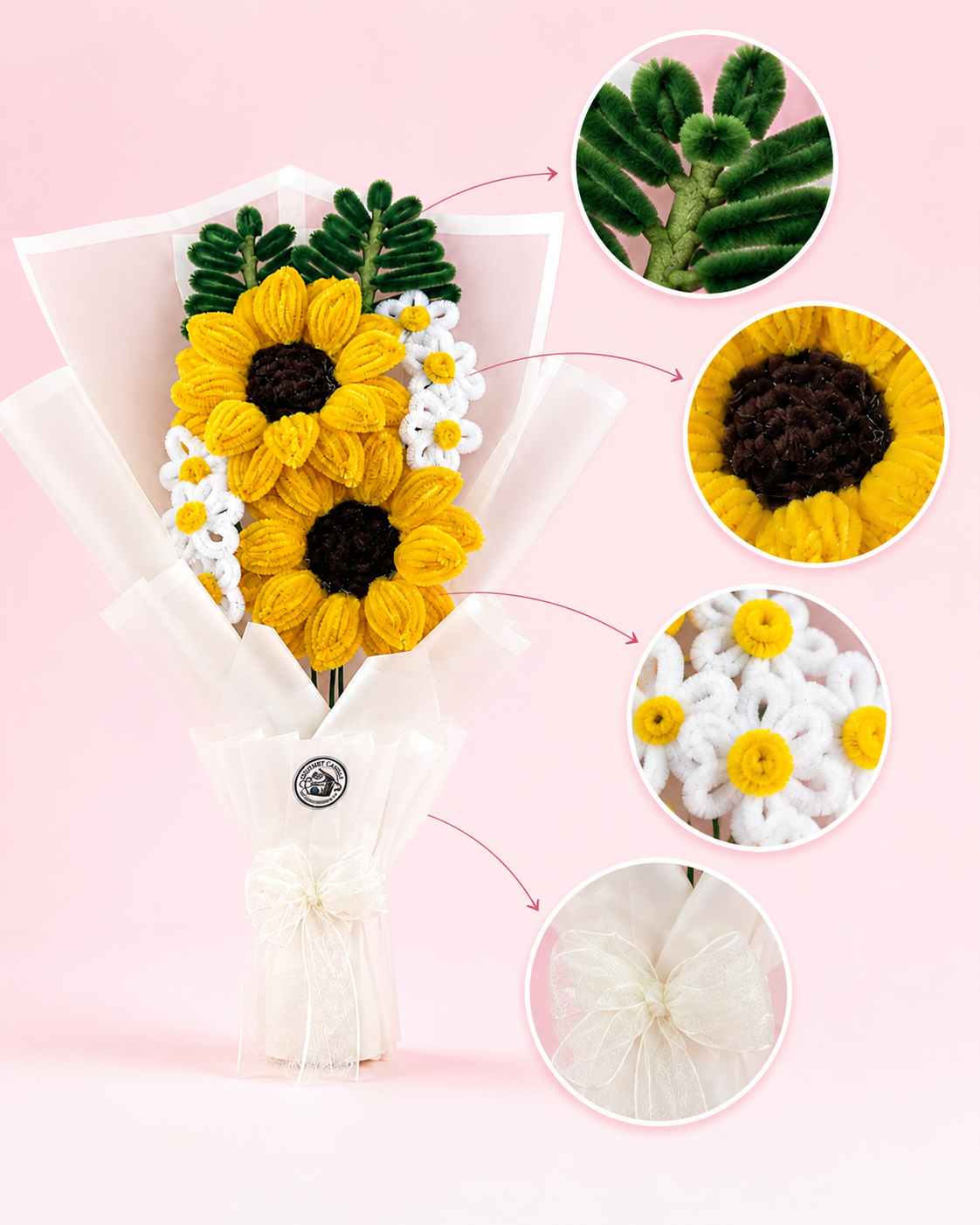  Handmade Sunflower & Daisy Pipe Cleaner Flower Bouquet