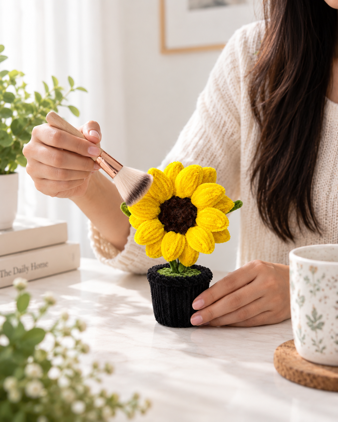 Yellow Sunflower Black Pot – Handmade Pipe Cleaner Flower Décor