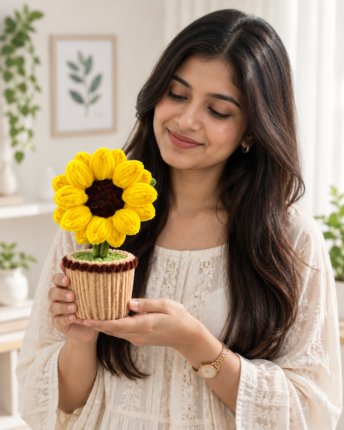  Yellow Sunflower Daisy Pot – Handmade Pipe Cleaner Flower Décor