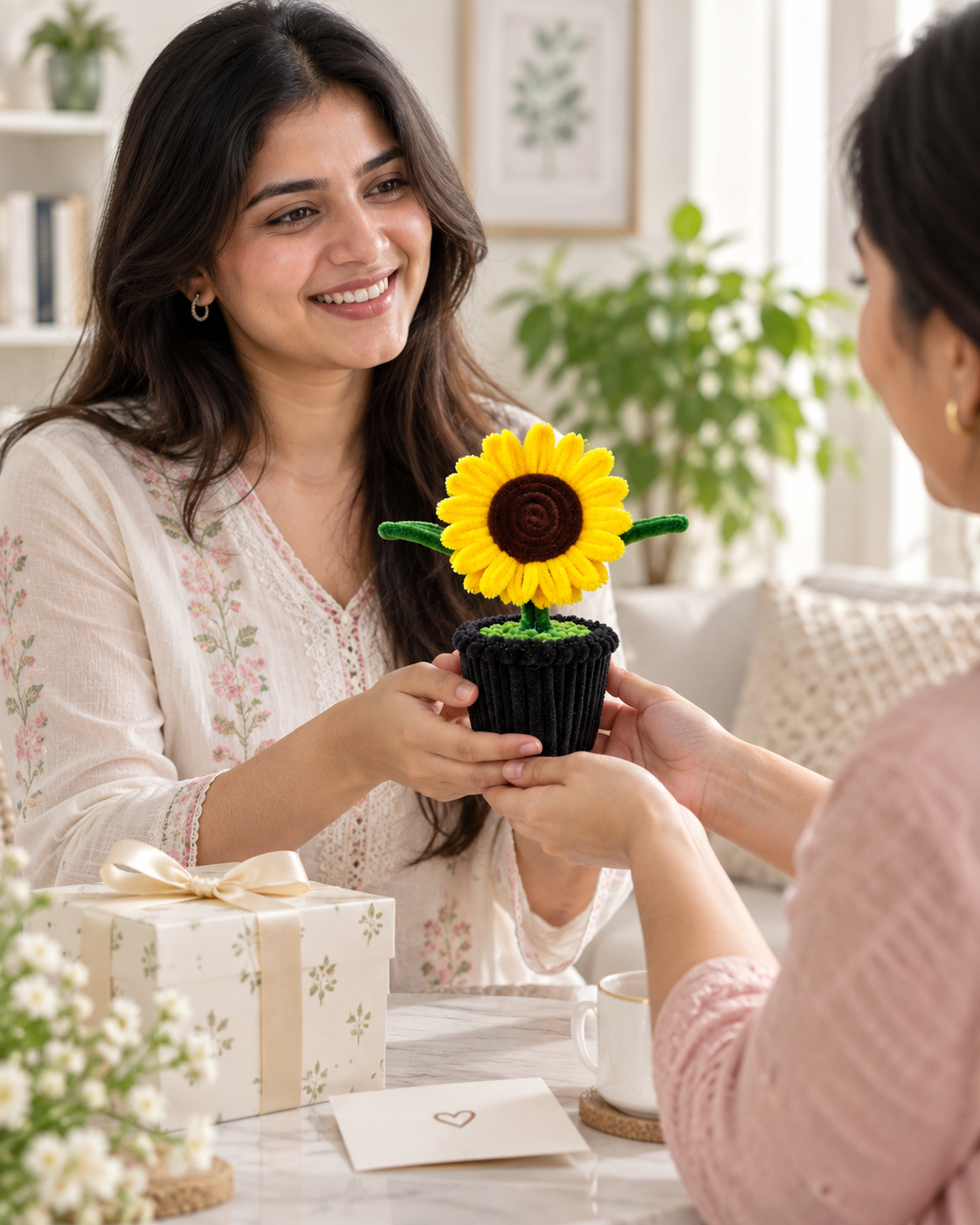   Yellow Sunflower Black Pot – Handmade Pipe Cleaner Flower Décor