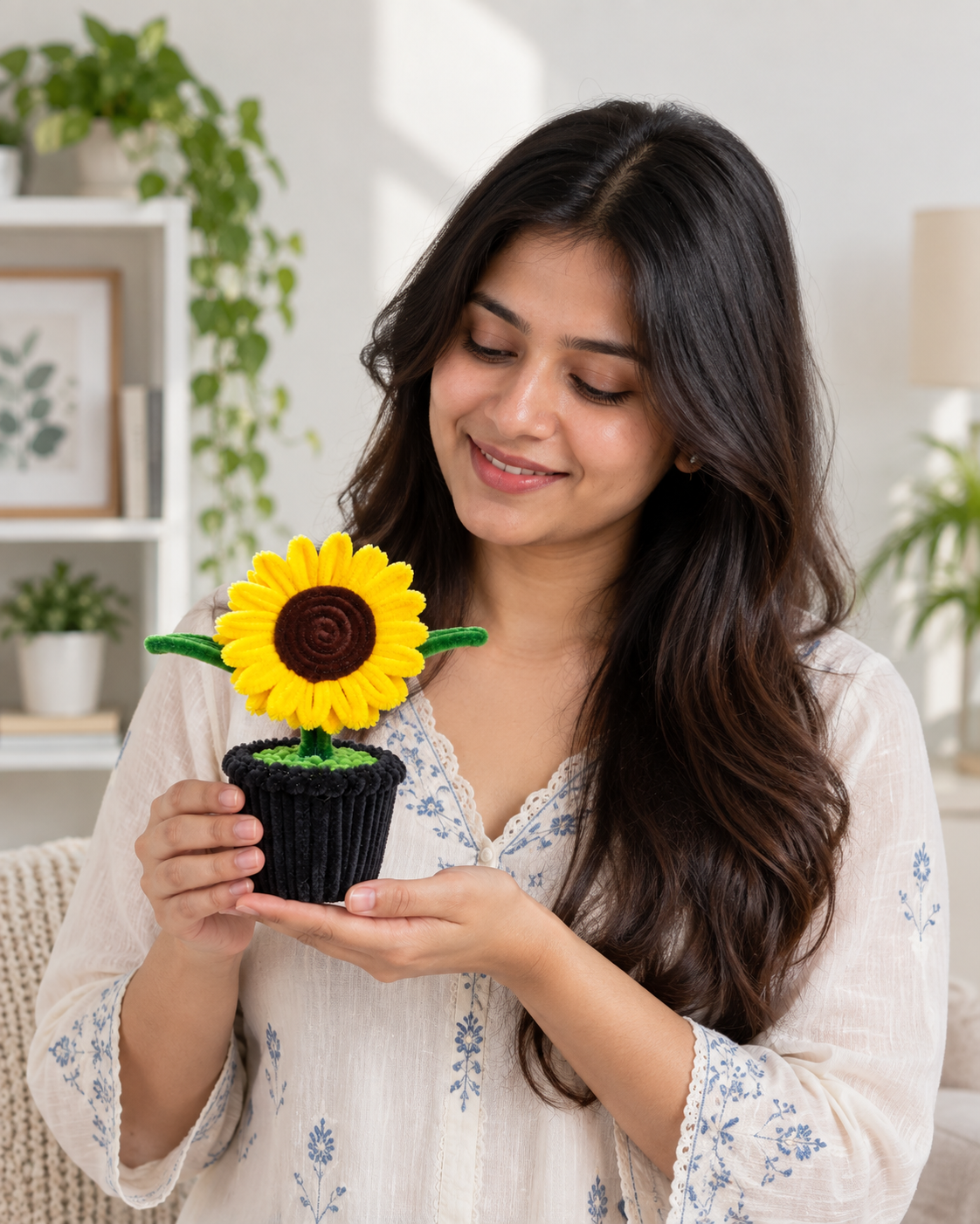   Yellow Sunflower Black Pot – Handmade Pipe Cleaner Flower Décor