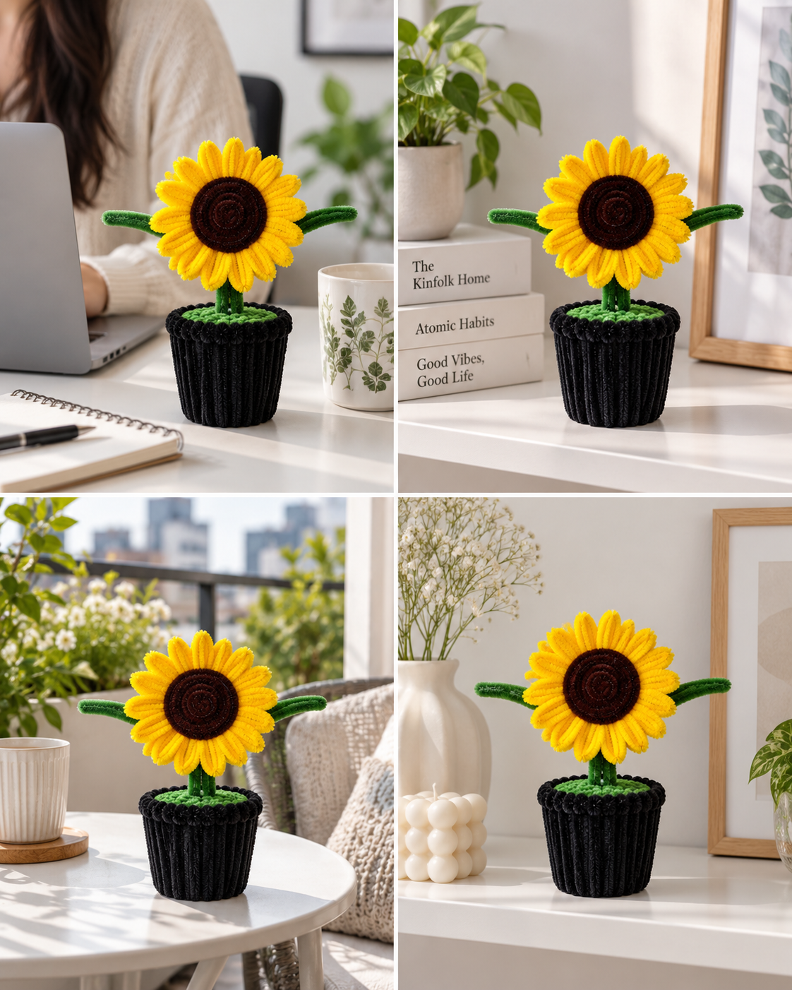   Yellow Sunflower Black Pot – Handmade Pipe Cleaner Flower Décor
