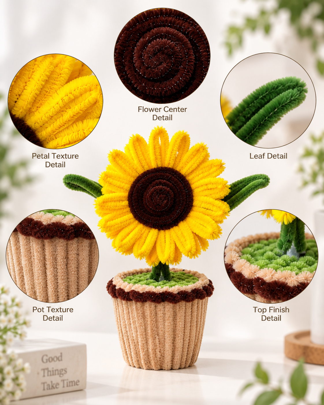    Yellow Sunflower Daisy Pot – Handmade Pipe Cleaner Flower Décor