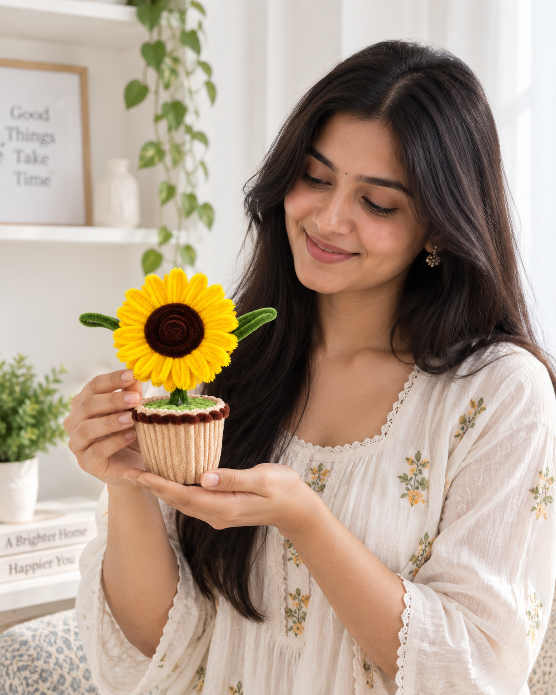    Yellow Sunflower Daisy Pot – Handmade Pipe Cleaner Flower Décor