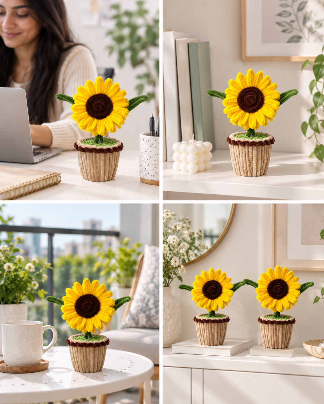    Yellow Sunflower Daisy Pot – Handmade Pipe Cleaner Flower Décor