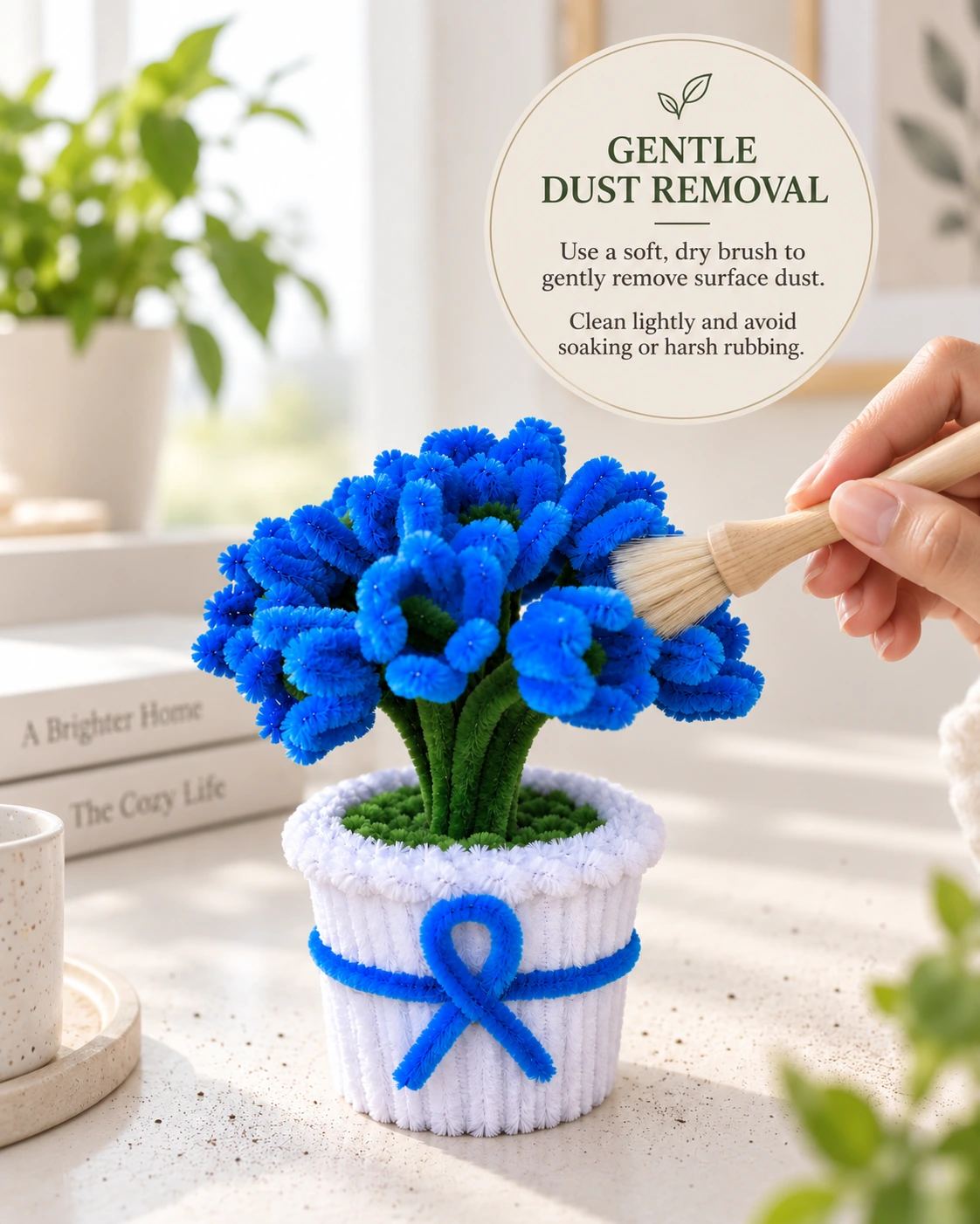 Blue Tulip White Pot – Handmade Pipe Cleaner Flower Décor
