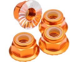 M4 Flanged & Serrated Aluminum Locknuts, Orange, 4pcs photo