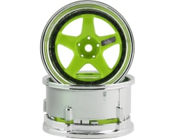 Drift Element 5 Spoke Drift Wheels (Green Face/Chrome Lip/Black photo