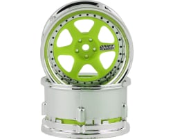 Drift Element 6 Spoke Drift Wheel (Green Face/Chrome Lip/Black R photo