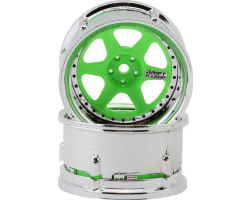 Drift Element 6 Spokes Drift Wheel (Flu Green/Chrome Lip/Black R photo