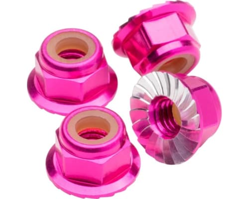 M4 Flanged & Serrated Aluminum Locknuts Hot Pink 4 pieces photo