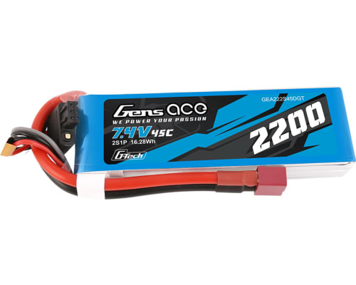 G-tech 2200mAh 45C 7.4V 2S1P LiPo Deans Plug photo