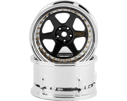 Drift Element 6 Spoke Drift Wheels (Black & Chrome w/Gold Rivets photo