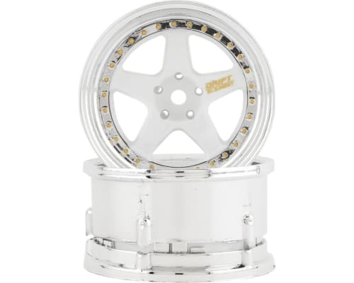 Drift Element 5 Spoke Drift Wheels (White & Chrome w/Gold Rivets photo