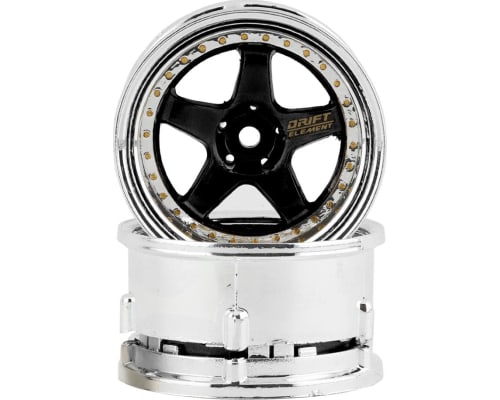 Drift Element 5 Spoke Drift Wheels (Black & Chrome w/Gold Rivets photo