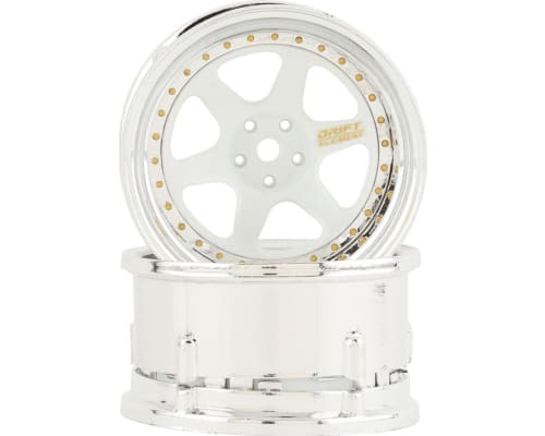 Drift Element 6 Spoke Drift Wheels (White & Chrome w/Gold Rivets photo