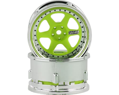 Drift Element 6 Spoke Drift Wheel (Green Face/Chrome Lip/Black R photo