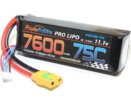 7600mah 11.1v 3s 75c LiPo Battery with Hardwired Xt90 Connector photo