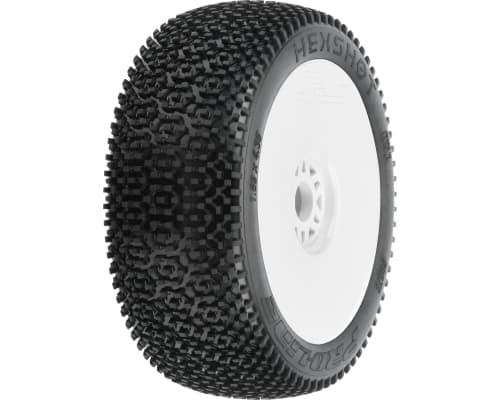 1/8 Hex Shot S3 Front/Rr Bggy Tires Mntd 17mm White 2 photo