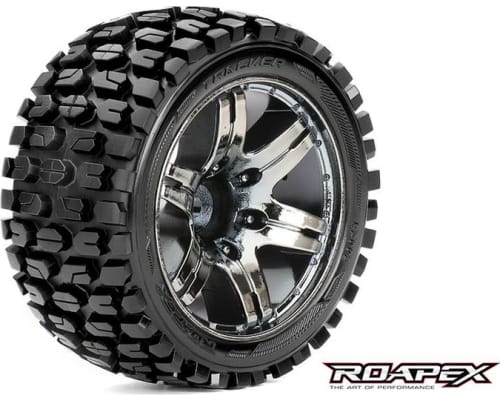 Tracker 1/10 Stadium Truck Tire Chrome Black Wheel with 0 Offset photo