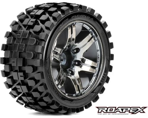 discontinued Rhythm 1/10 Stadium Truck Tire Chrome Black Wheel w photo