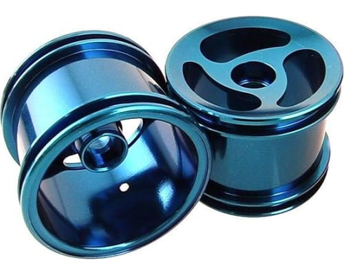 Losi Mini-T 1.0 Aluminum Blue Front 3 Spoke Swirl Wheels photo