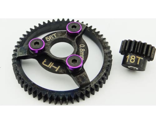 Steel Pinion and Spur Gear Set (18t/56t 32p)(Purple) - TRA photo