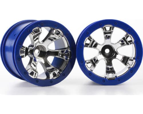 Wheels, Geode 2.2' (chrome, blue beadlock style) (12mm hex) (2) photo