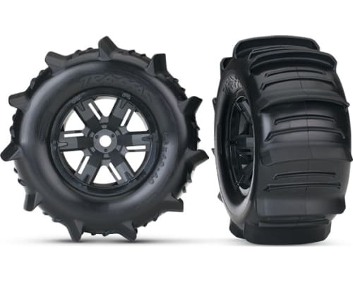 X-Maxx 8S sand paddle Tires & wheels assembled & glued - black photo