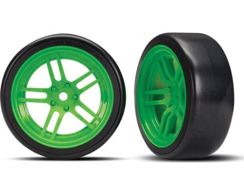 4-Tec 2.0 Front Drift Tires Mounted On Green Wheels 12mm Hex photo