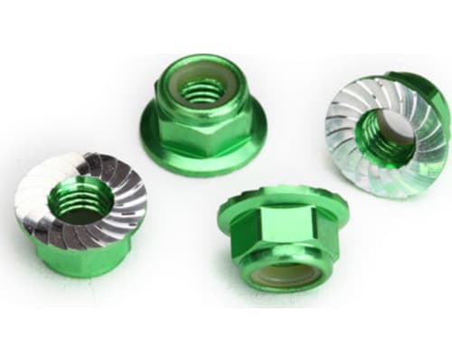 Nuts, 5mm flanged nylon locking (aluminum, green-anodized, serra photo