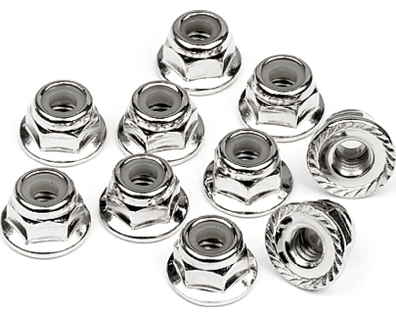 Serrated Flange Lock Nut M4 Silver Blitz (10)