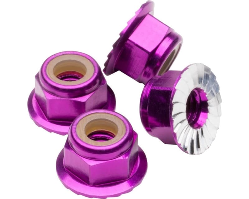 M4 Flanged & Serrated Aluminum Locknuts Purple 4 pieces