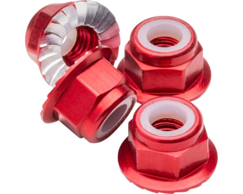 M4 Flanged & Serrated Aluminum Locknuts Red 4 pieces