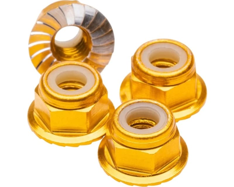 M4 Flanged & Serrated Aluminum Locknuts Gold 4 pieces photo