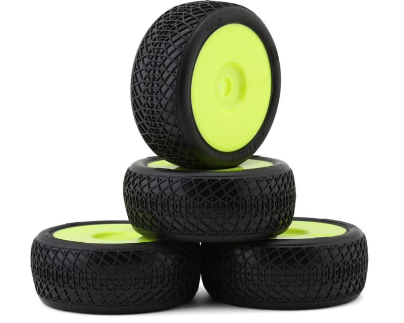 101 1/8 Buggy Pre-Glued Tire Set (Yellow) (4) (Super Clay)