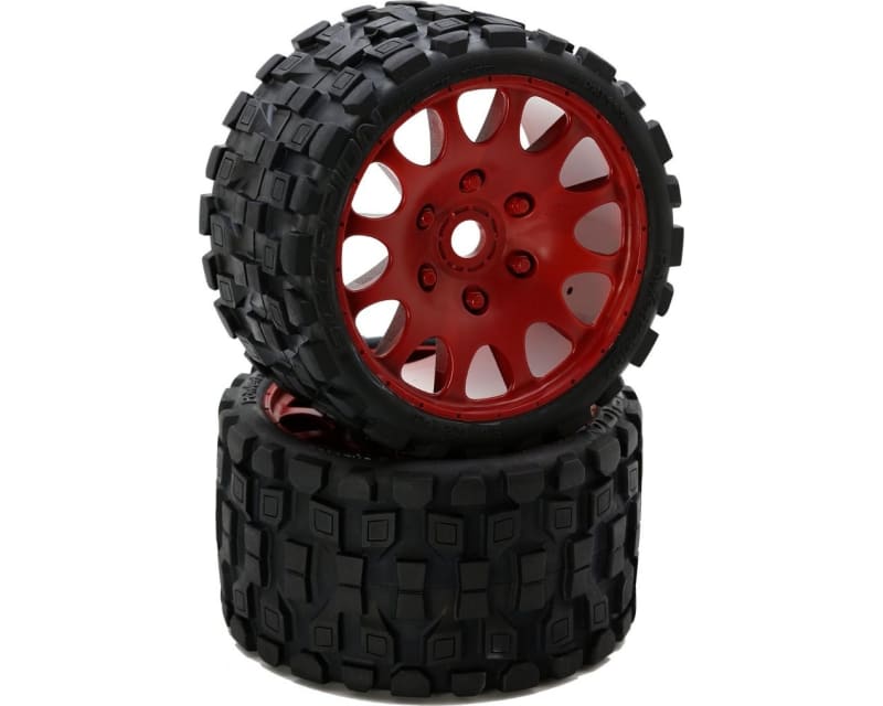 Scorpion Belted Monster Truck Tires / Wheels w 17mm Hex (2) Red