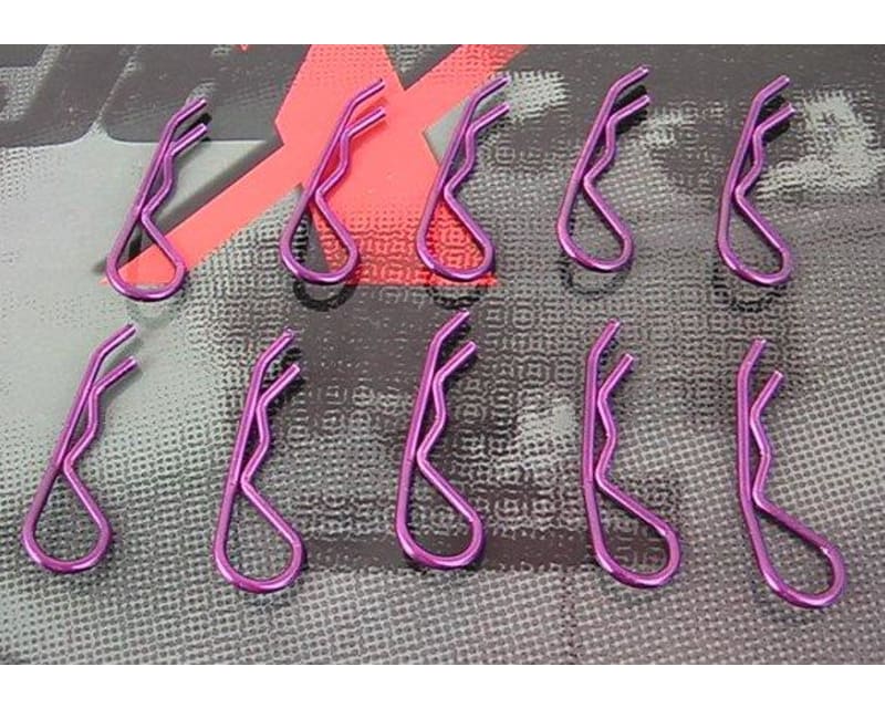 Purple bent Body Clips 35.7mm long 1.8mm wire (10)