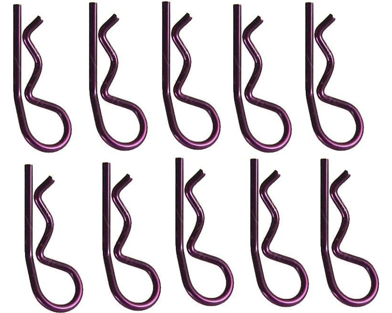 Purple bent Body Clips 28mm long 1.4mm wire (10)