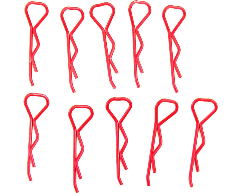 Red bent Body Clips 23.3mm long 1.2mm wire (10)