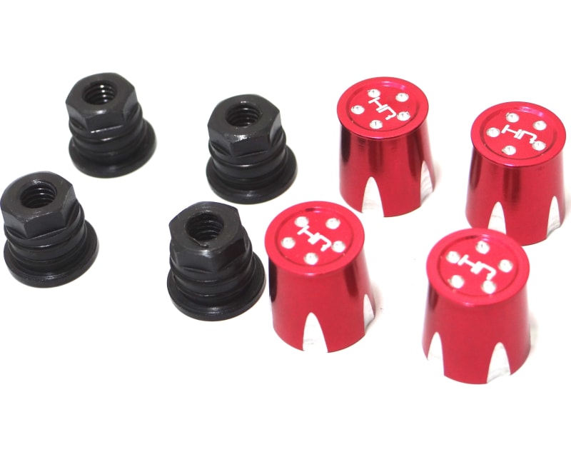 discontinued Aluminum Wheels Nut Caps and M4 Nuts (Red)(4) - Fla
