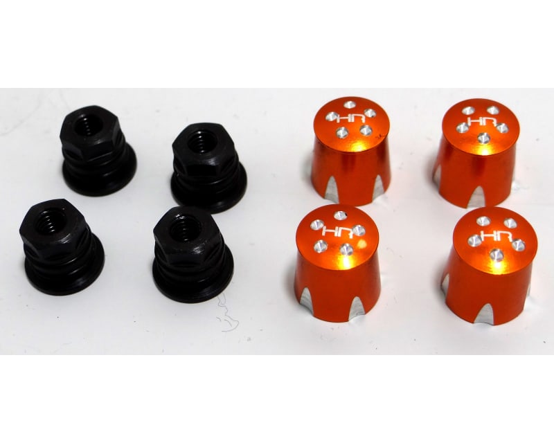 discontinued Aluminum Wheel Nut Caps and M4 Nuts (Orange) (4) -