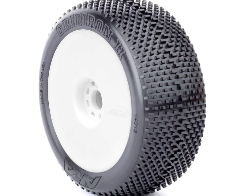 Tap to zoom 1/8 Gridiron II Ultra Soft Pre-Mounted Tires White EVO Wheels (2