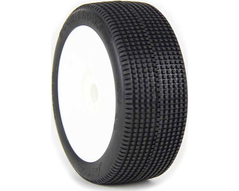 Tap to zoom 1/8 Double Down Ultra Soft Pre-Mount Tires White EVO Wheels (2):