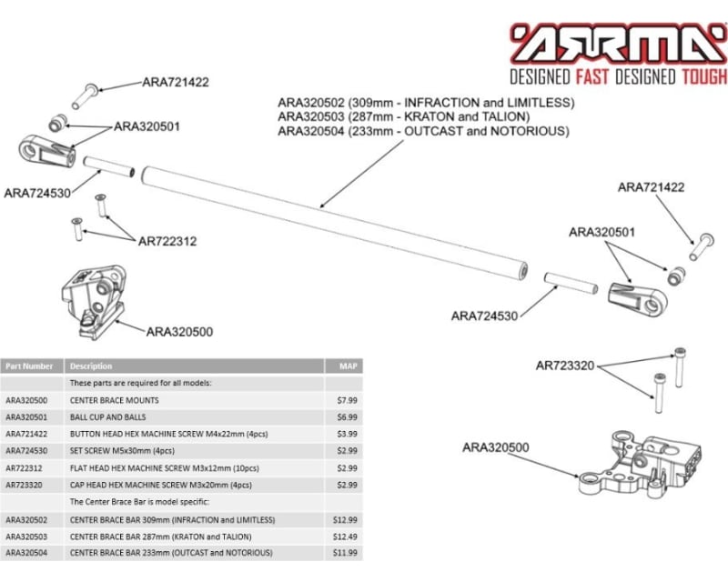 Aluminum Center Brace Rear Mount BXL 6S