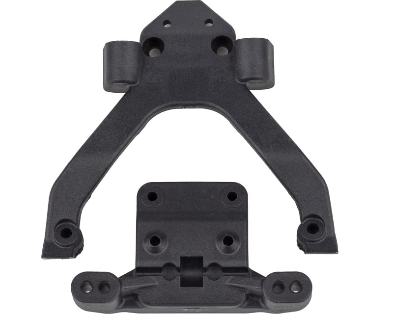 RC10B6.4 FT Front Top Plate and Ballstud Mount angled carbon